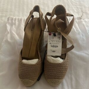 Zara Lace-Up Wedge Espadrille Size 5